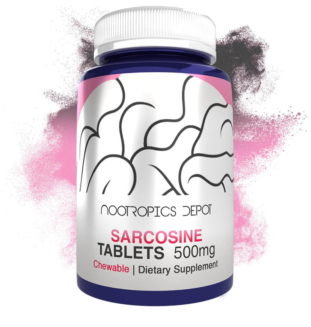 Front view of Sarcosine 500mg chewable tablets in a 240-count jar