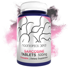 Front view of Sarcosine 500mg chewable tablets in a 240-count jar
