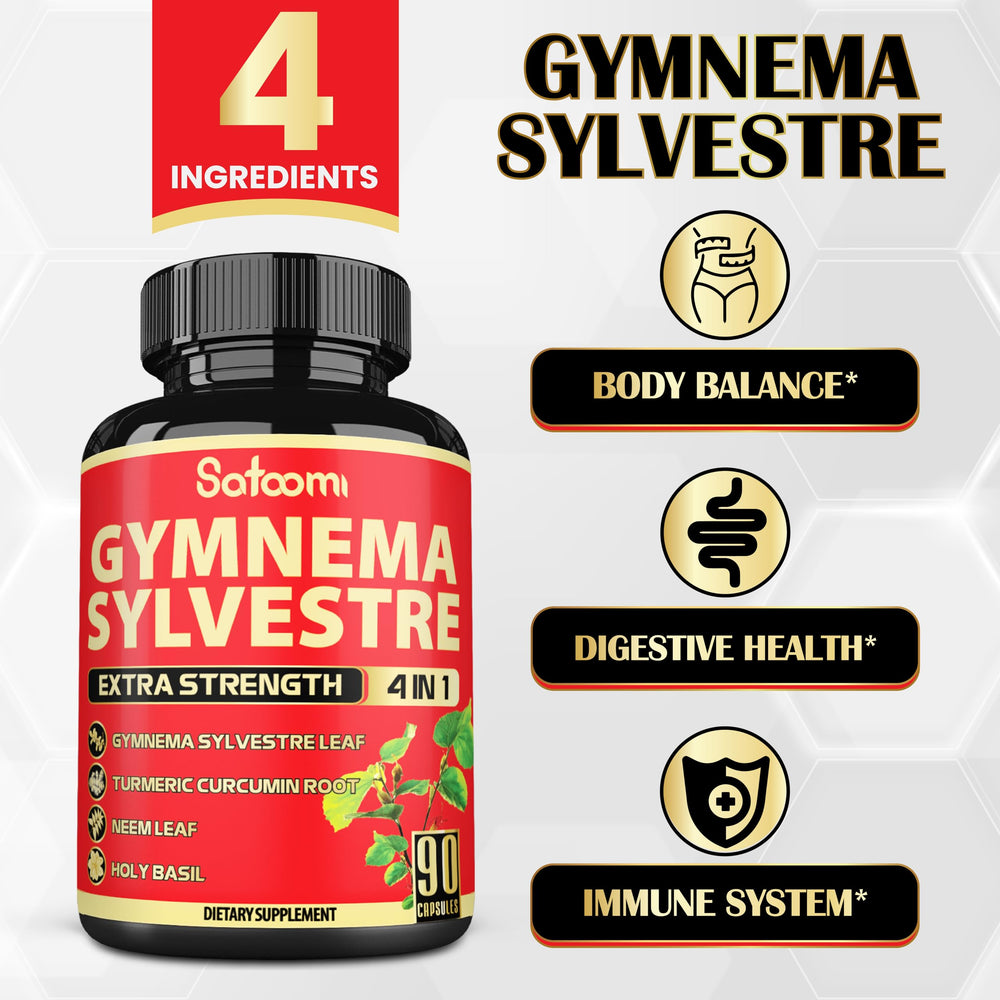 Packaging for Satoomi Gymnema Sylvestre capsules (90-count)