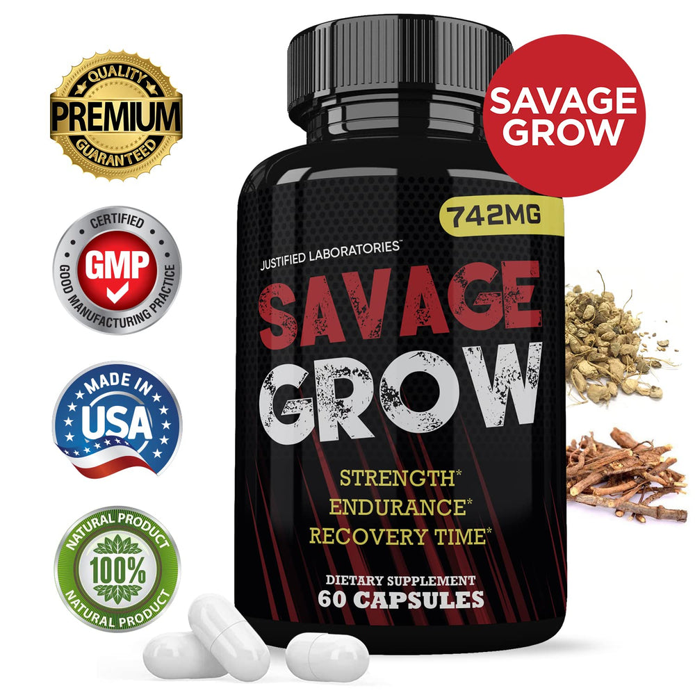Savage Grow 742MG bottle back label with ingredients