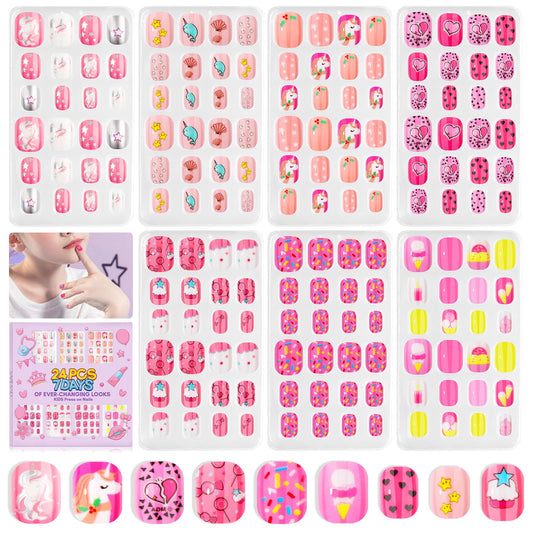 SAVILAND kids press-on nails with 7 styles for easy at home manicures