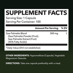 Close-up of Saw Palmetto capsules 500mg