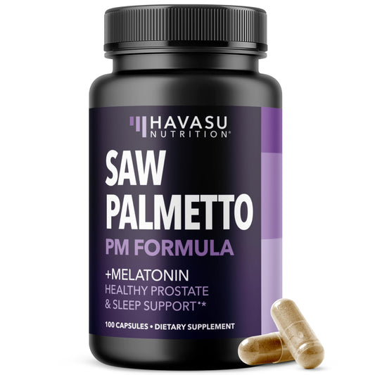 Saw Palmetto PM bottle with melatonin 3mg, front view