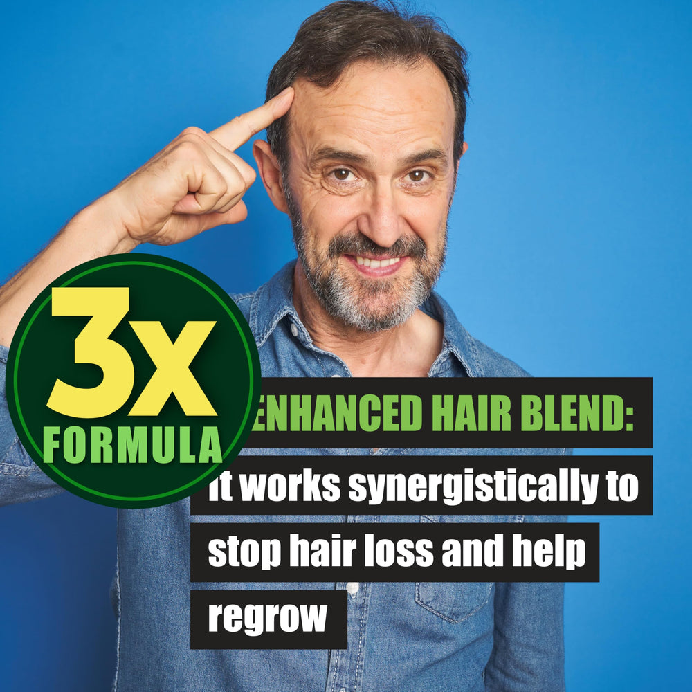 Saw Palmetto prostate health capsules with packaging indicating hair growth