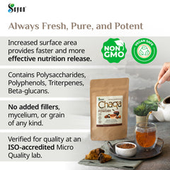 Non-GMO, gluten-free Chaga powder packaging label