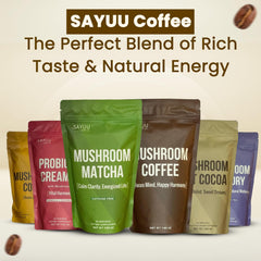 Lifestyle setup showing coffee cup and serving ideas with SAYUU