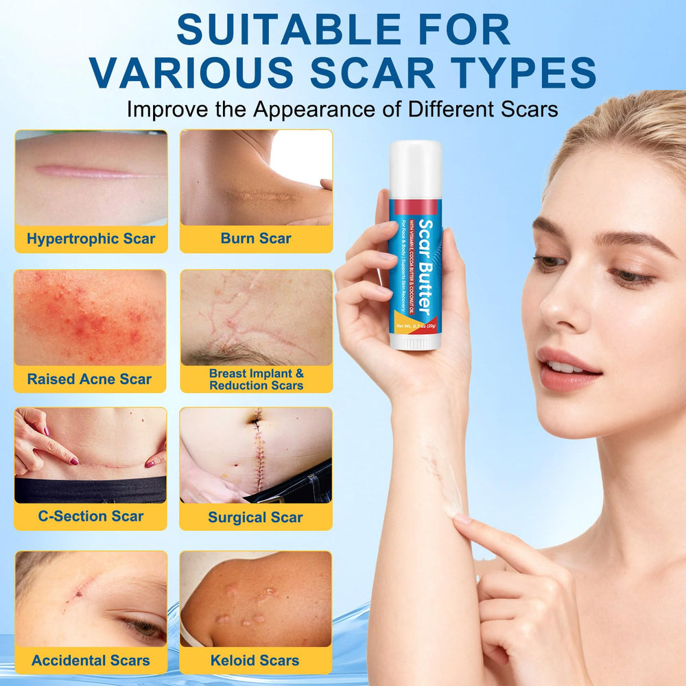 Scar Butter applied to face, hands, and body demonstrates versatile daily care.