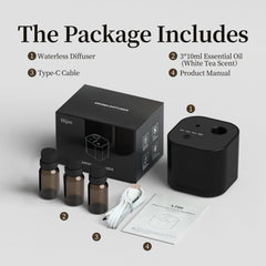 Black packaging and starter kit for the diffuser