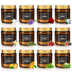 12-pack scented candle set in amber jars with assorted scents