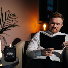 Leather and oak scented candles in the 4-pack set
