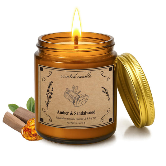 Scented candles 16oz amber sandalwood in glass jar