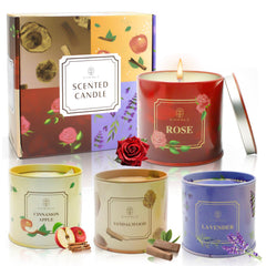 Four 6.5 oz soy wax scented candles in a four-pack gift set