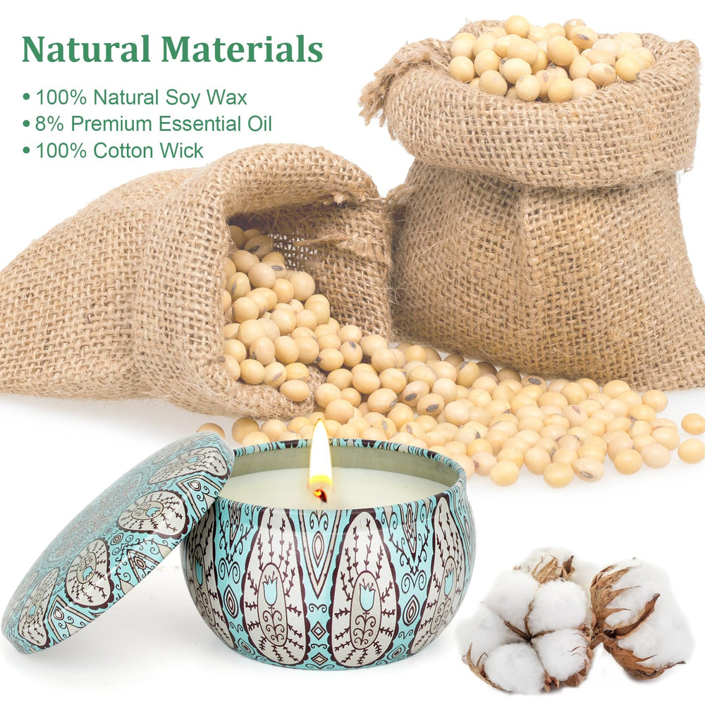 Front view of the elegant gift packaging for the 4-pack candle set