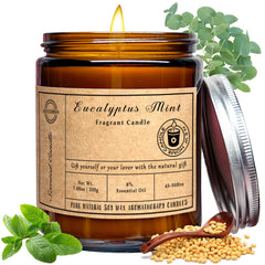 7oz eucalyptus mint scented candle front view