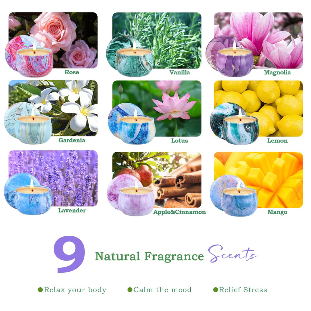Nine-pack natural soy wax candles in gift set