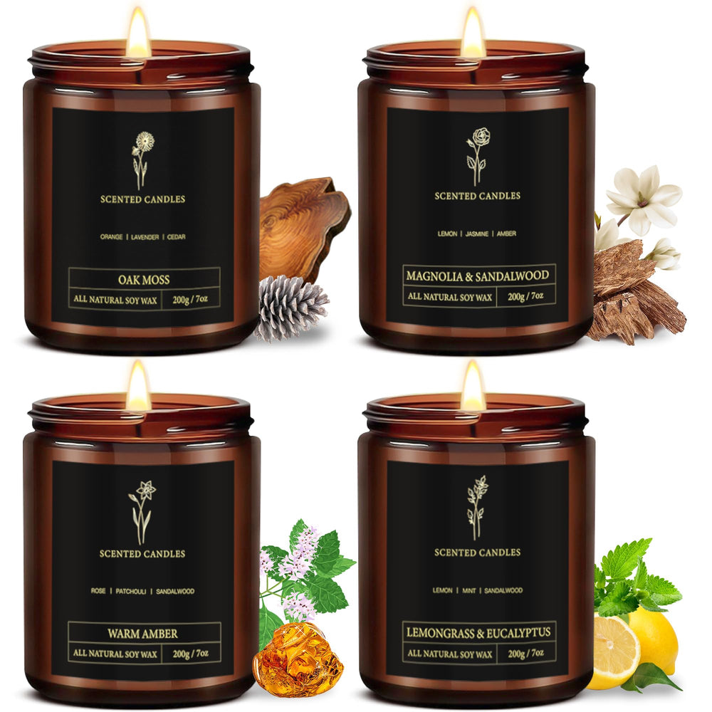 Four amber-jar scented candles in a 4-pack for men