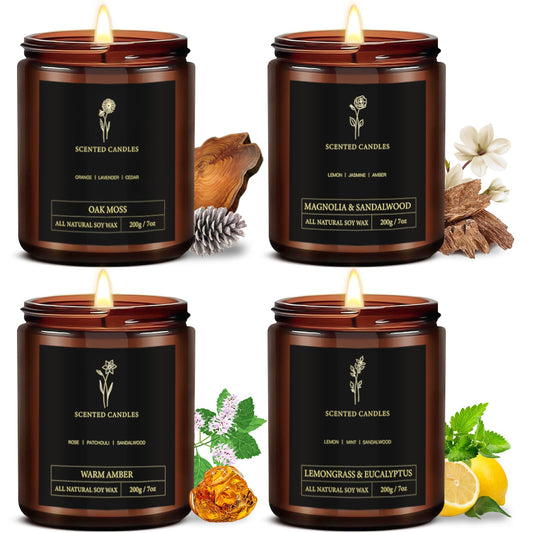 Four amber-jar scented candles in a 4-pack for men