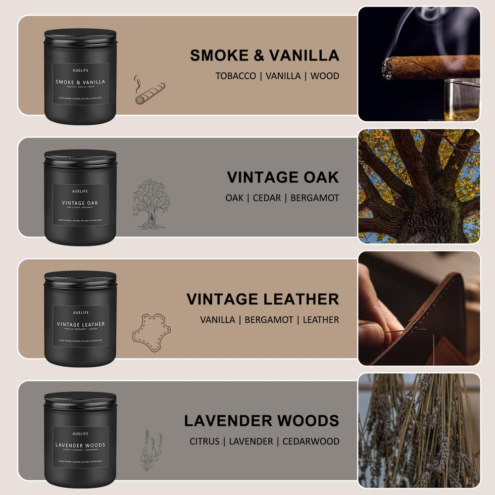 Leather and vanilla scented candle from the 4-pack