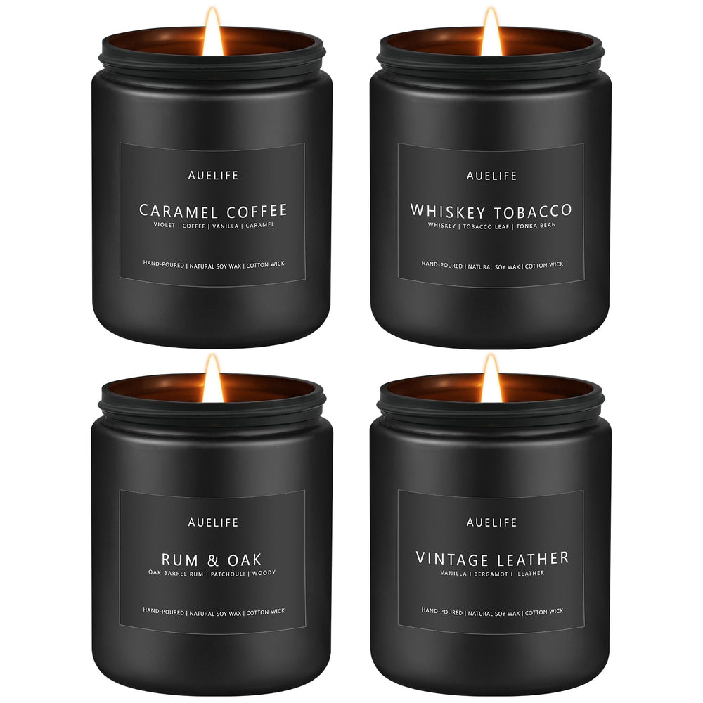 Masculine oak and coffee scented candle from the 4-pack set