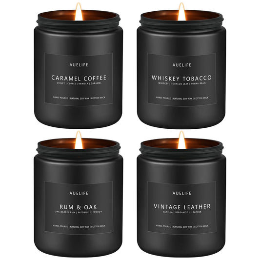 Masculine oak and coffee scented candle from the 4-pack set