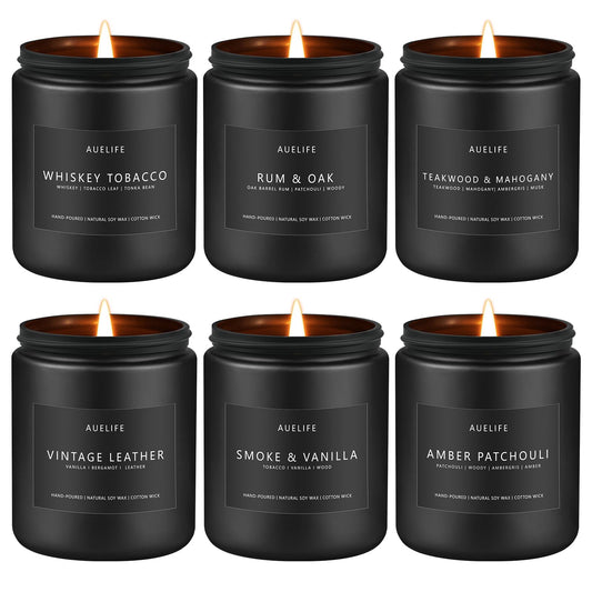Six-pack masculine scented candles in a gift-ready box