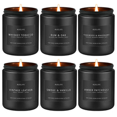 Six-pack masculine scented candles in a gift-ready box