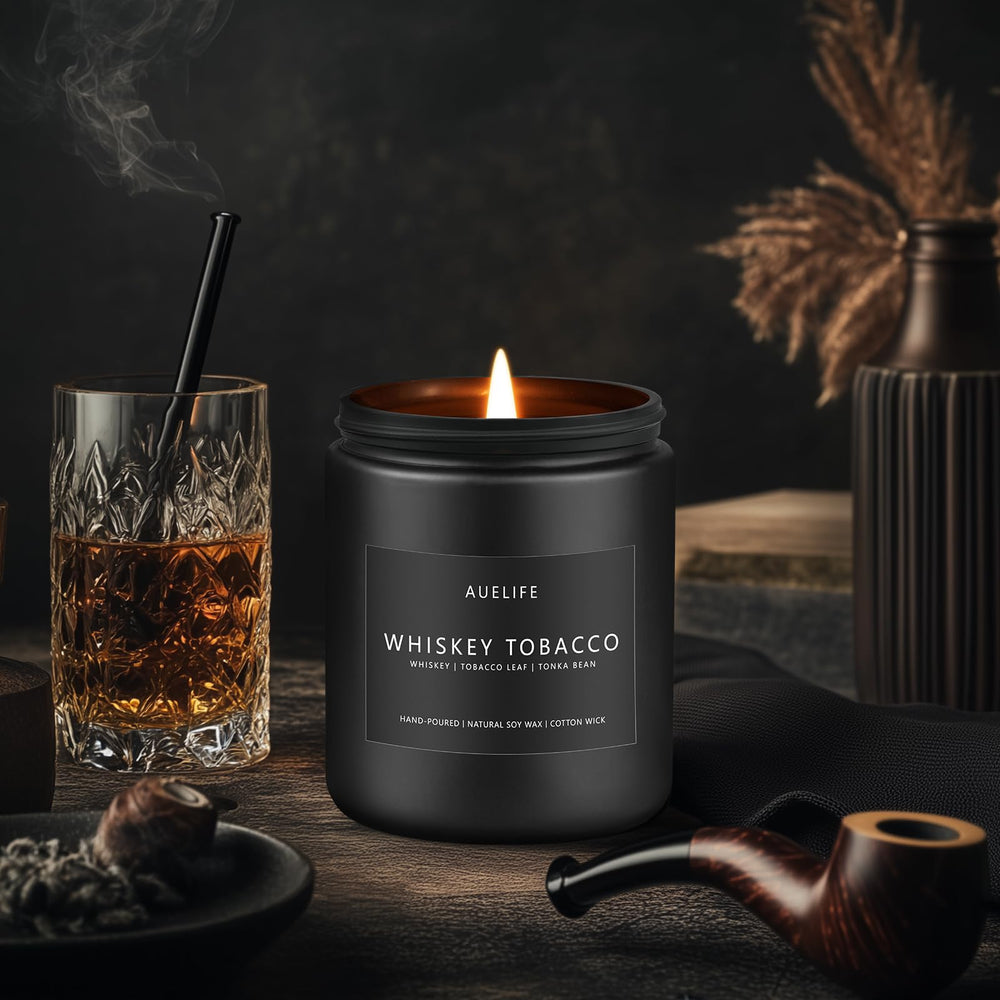 Leather scented candle for masculine home decor