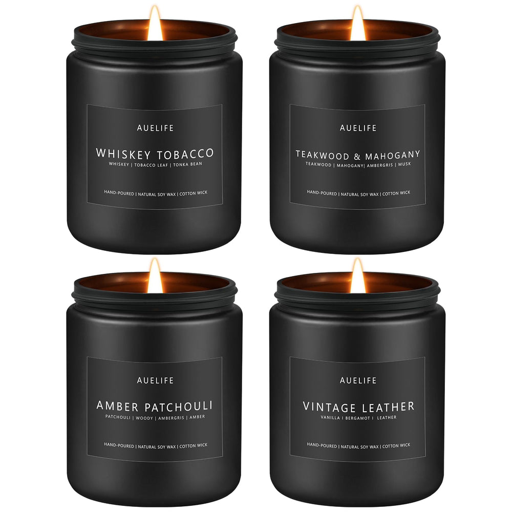 Woodsy mahogany scented candle for men in 4-pack set