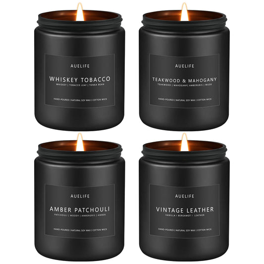Woodsy mahogany scented candle for men in 4-pack set