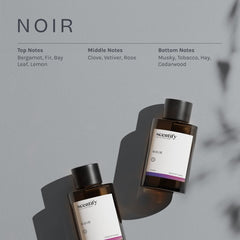Noir aroma oil blend showing Clove, Vetiver and Rose middle notes