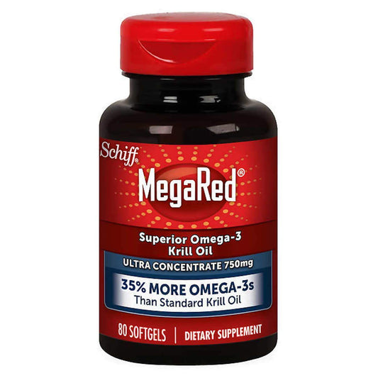 Schiff MegaRed Krill Oil 750mg Softgels bottle close-up