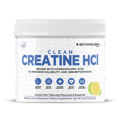 Schinoussa Lemon Lime Creatine HCL powder bottle on white background