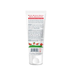 Close-up of Schmidt's Kids toothpaste tube showing Watermelon + Strawberry flavor