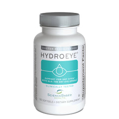 ScienceBased Health HydroEye bottle front shows daily eye-support for tear film balance.