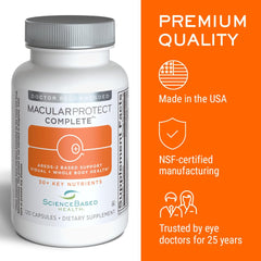 ScienceBased Health MacularProtect Complete nutrition list emphasizes 30+ ingredients.