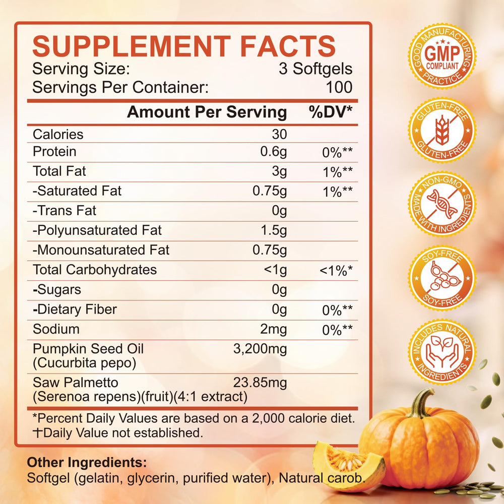3200mg dual-action pumpkin seed oil and saw palmetto formulation