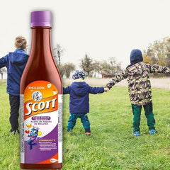 Scott Emulsion Tropical Fruit 180 ml bottle - nutrition information close-up