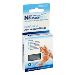 Sea-Band anti-nausea wristband gray closeup knob shows pressure-point relief concept.