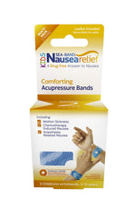 Sea-Band wristbands worn on the wrist for quick relief while traveling.