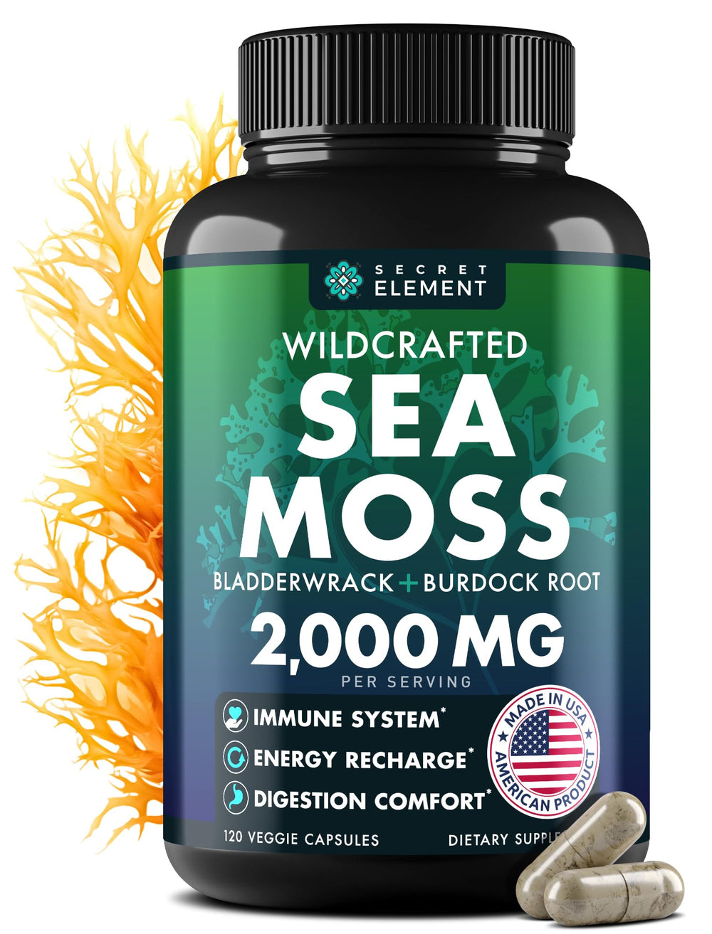 Sea Moss Capsules bottle featuring Irish Sea Moss blend