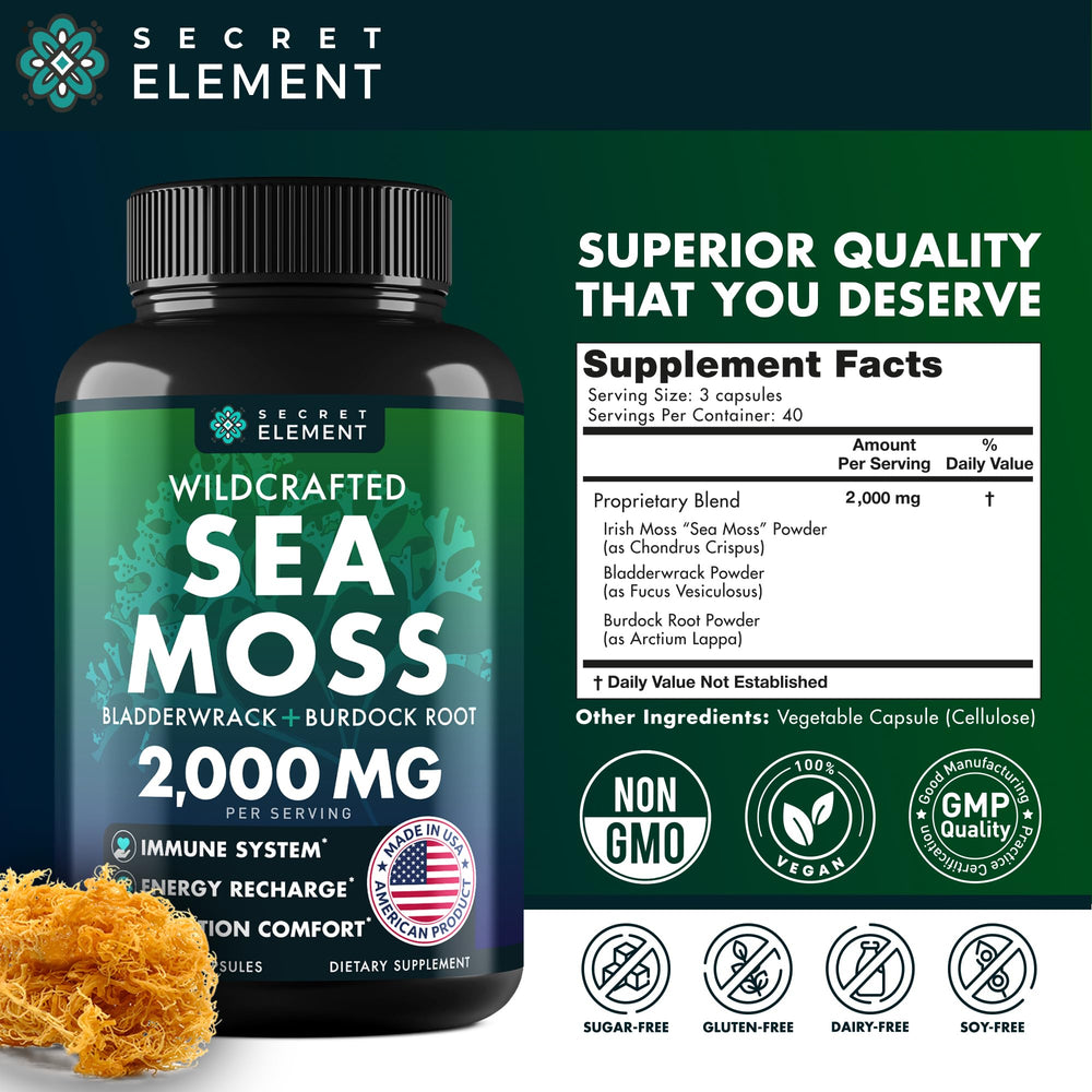 Sea Moss capsules poured into a spoon
