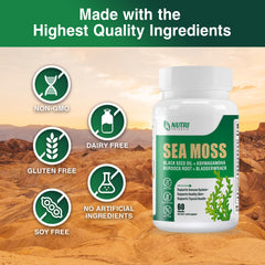 Product packaging and label design for Sea Moss capsules