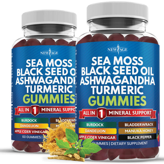 Front label of Sea Moss Gummies 120-count vegan 10-in-1