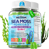 Front view of 2-pack Sea Moss Gummies + Algae Omega-3 bottle