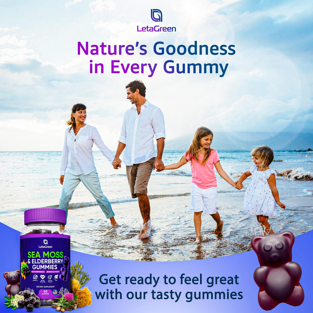 Gummy ingredients: sea moss, elderberry, bladderwrack, burdock