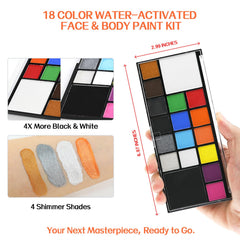 Seaboll water-activated face paint swatches for quick, mess-free color application.