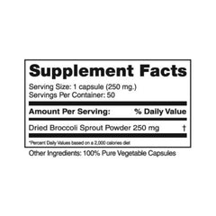 Close-up of Seagate Broccoli Sprouts 250 mg 50 Capsules packaging