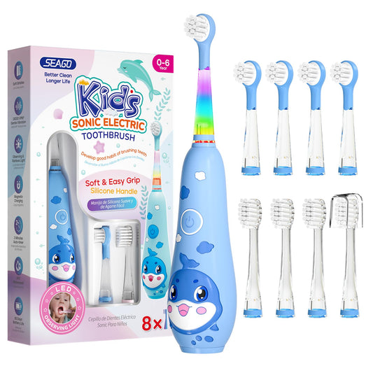 Front view of SEAGO Navy Blue Kids Electric Toothbrush