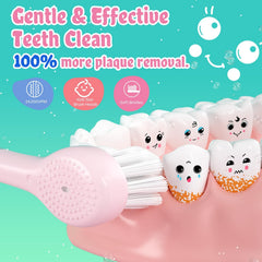 SEAGO pink kids electric toothbrush angled view