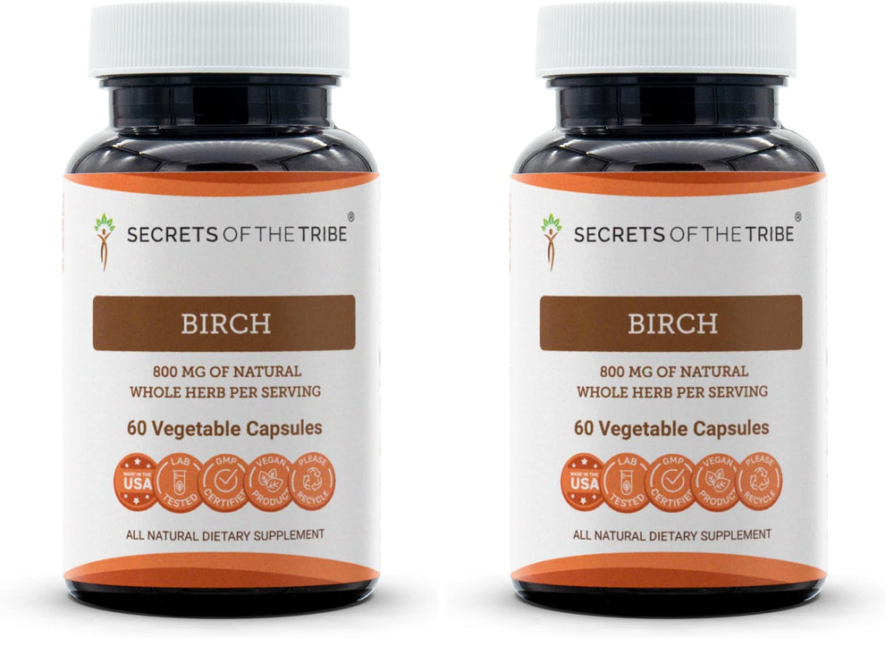 Front view of Secrets of the Tribe Birch 60 Capsules packaging